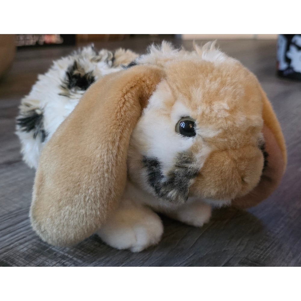 Living Nature Lop Eared Rabbit Plush Spotted Tan White Black Bunny Realistic